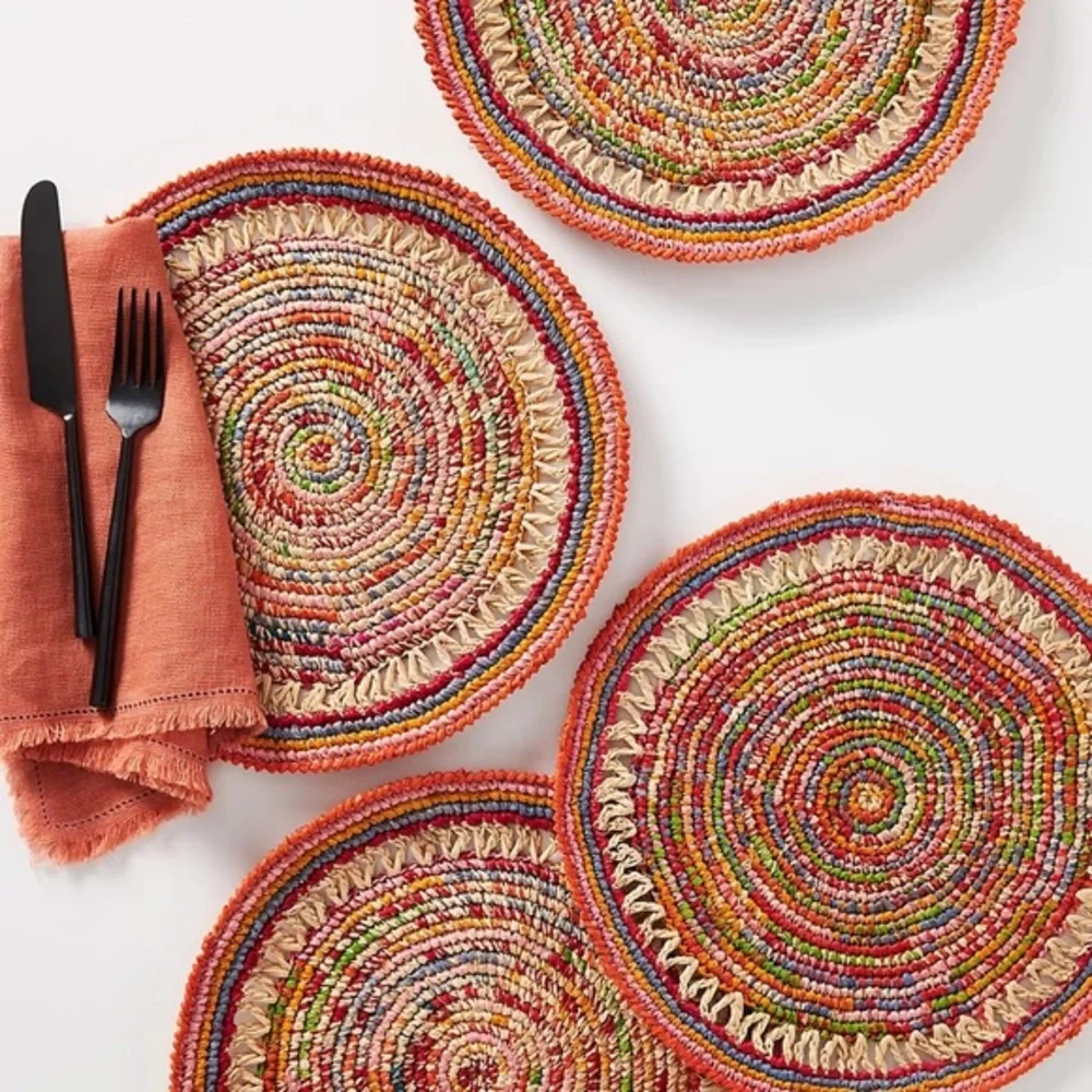 New🌟Anthropologie-Rainbow Raffia Placemats, Set of 4
